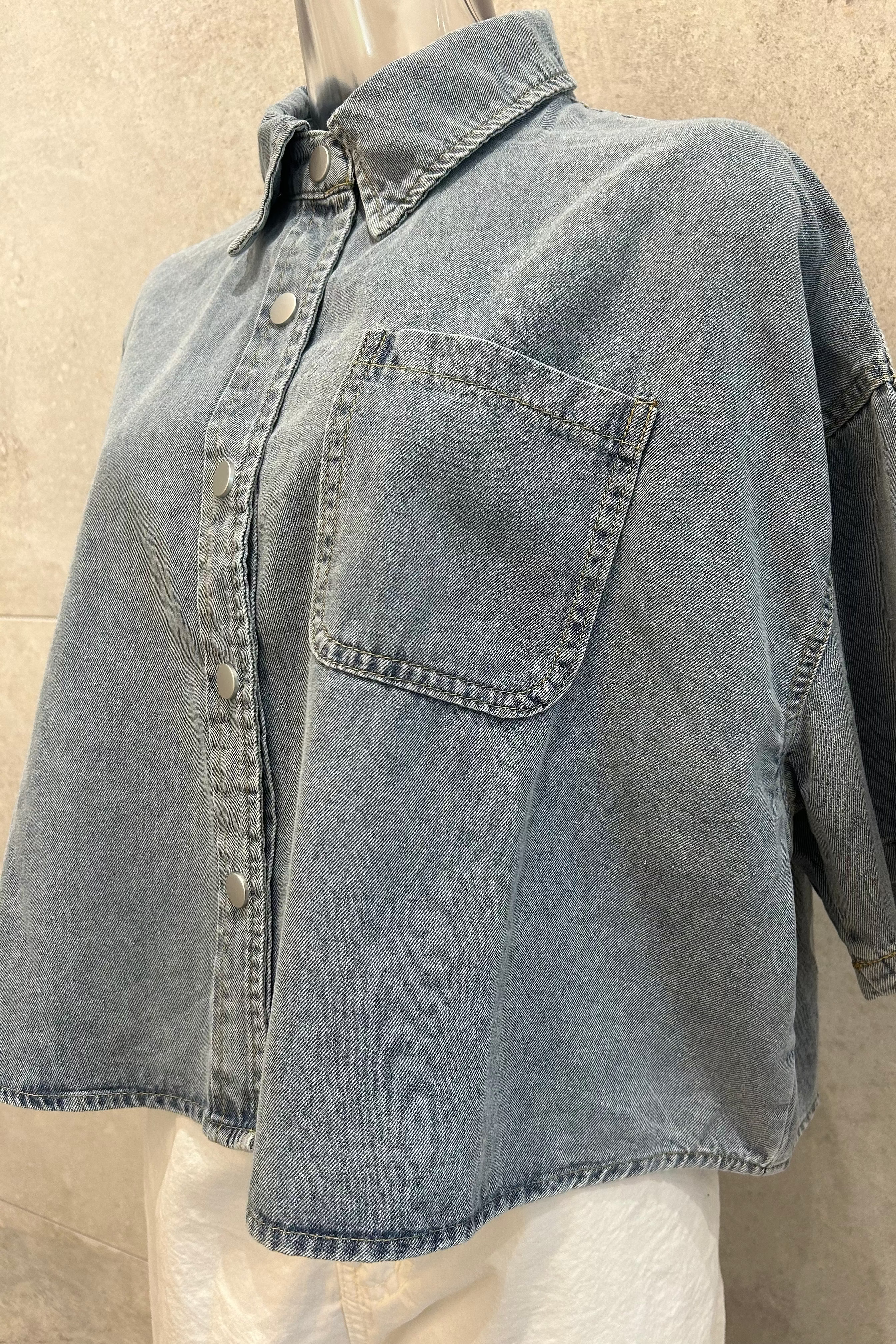 Drapey Crop Denim Shirt