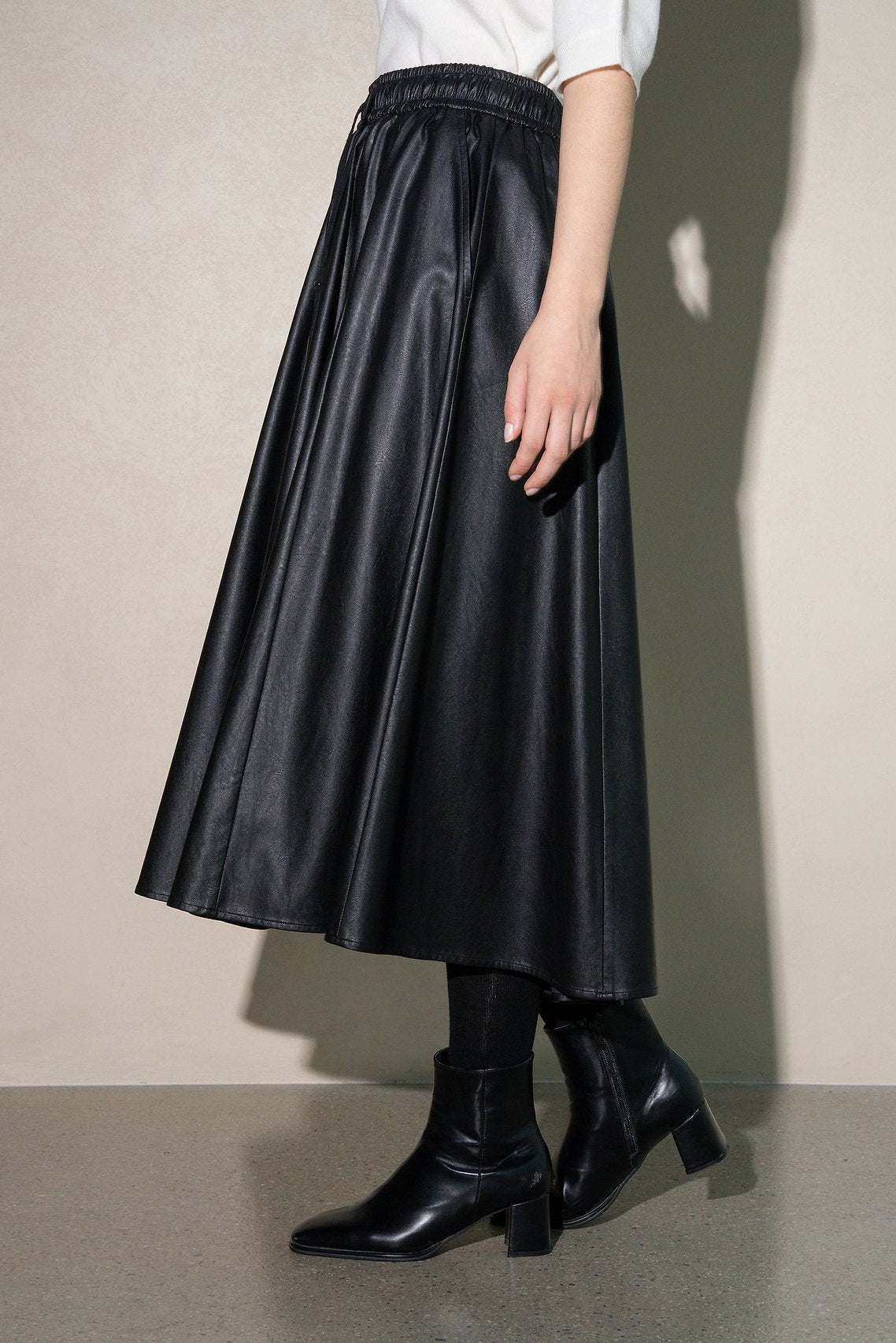 Faux Leather Pleated Midi Skirt