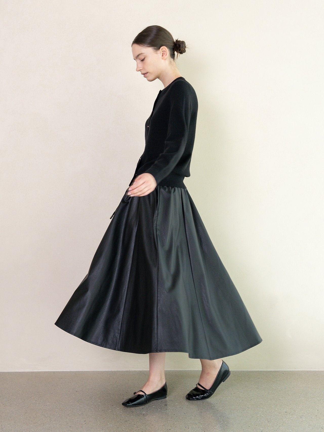 Faux Leather Pleated Midi Skirt