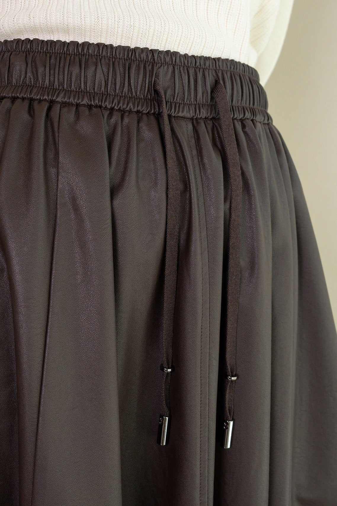 Faux Leather Pleated Midi Skirt