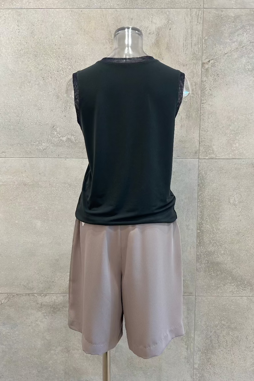 Mesh Trim Sleeveless T-Shirt