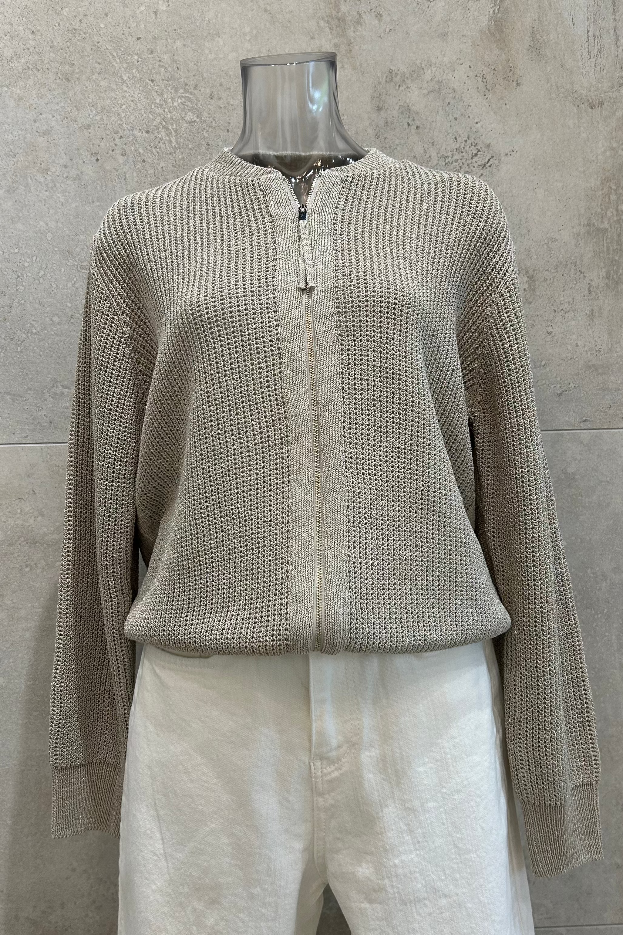 Metallic Zip Up Cardigan