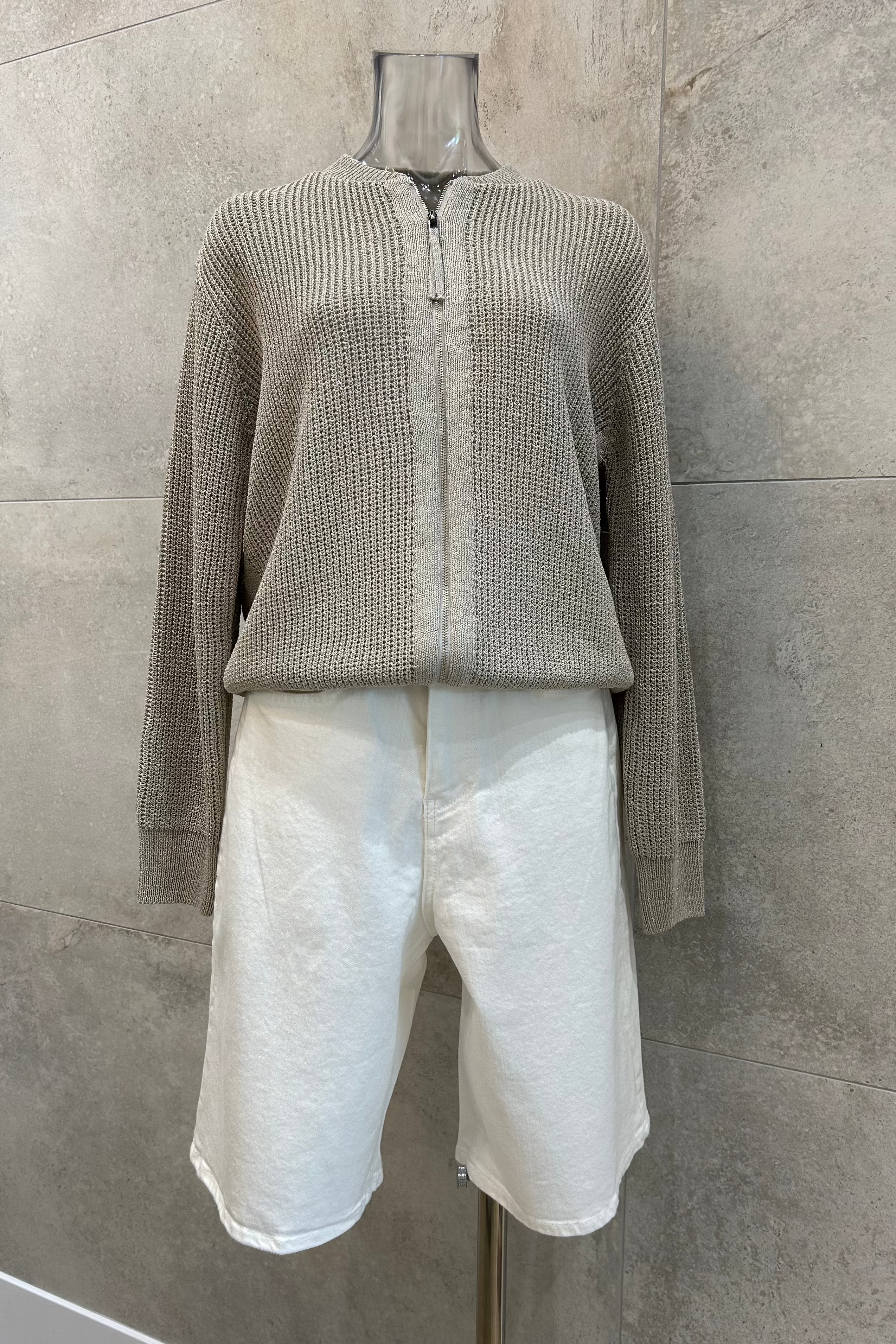Metallic Zip Up Cardigan