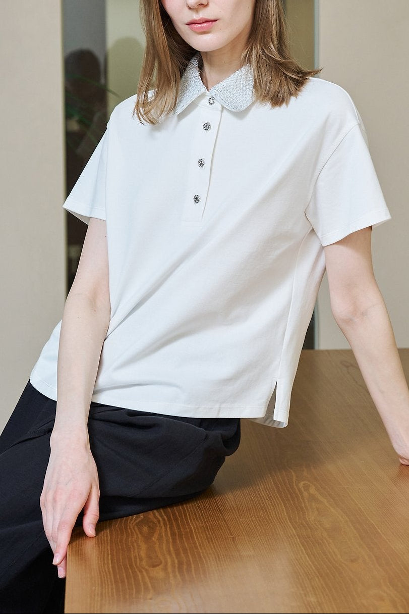 Metallic Collar Polo T-shirt