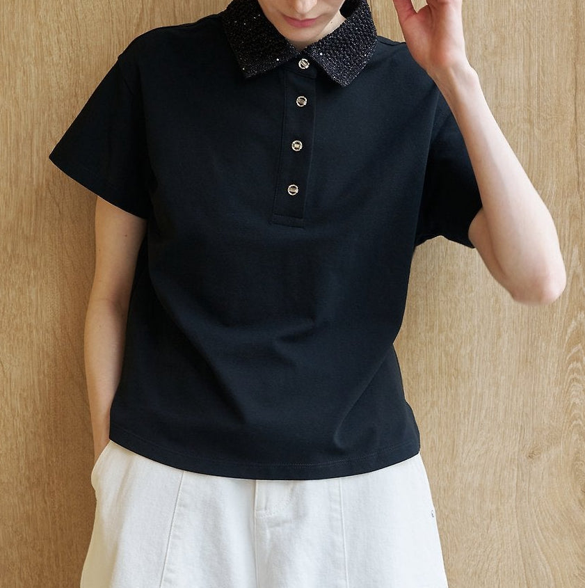 Metallic Collar Polo T-shirt