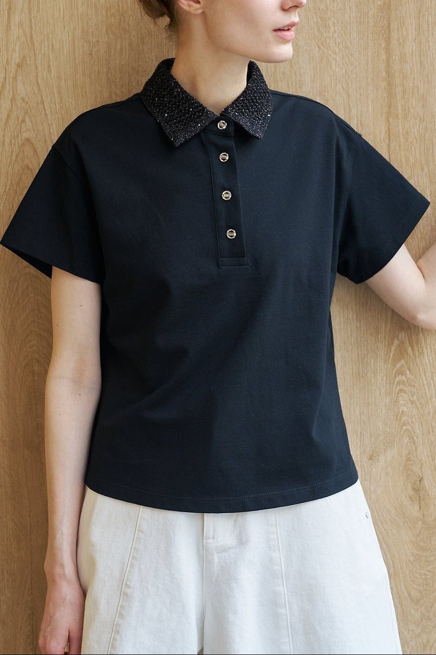 Metallic Collar Polo T-shirt