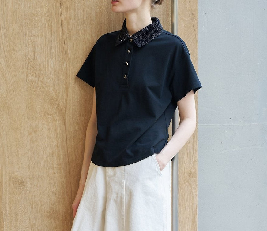 Metallic Collar Polo T-shirt