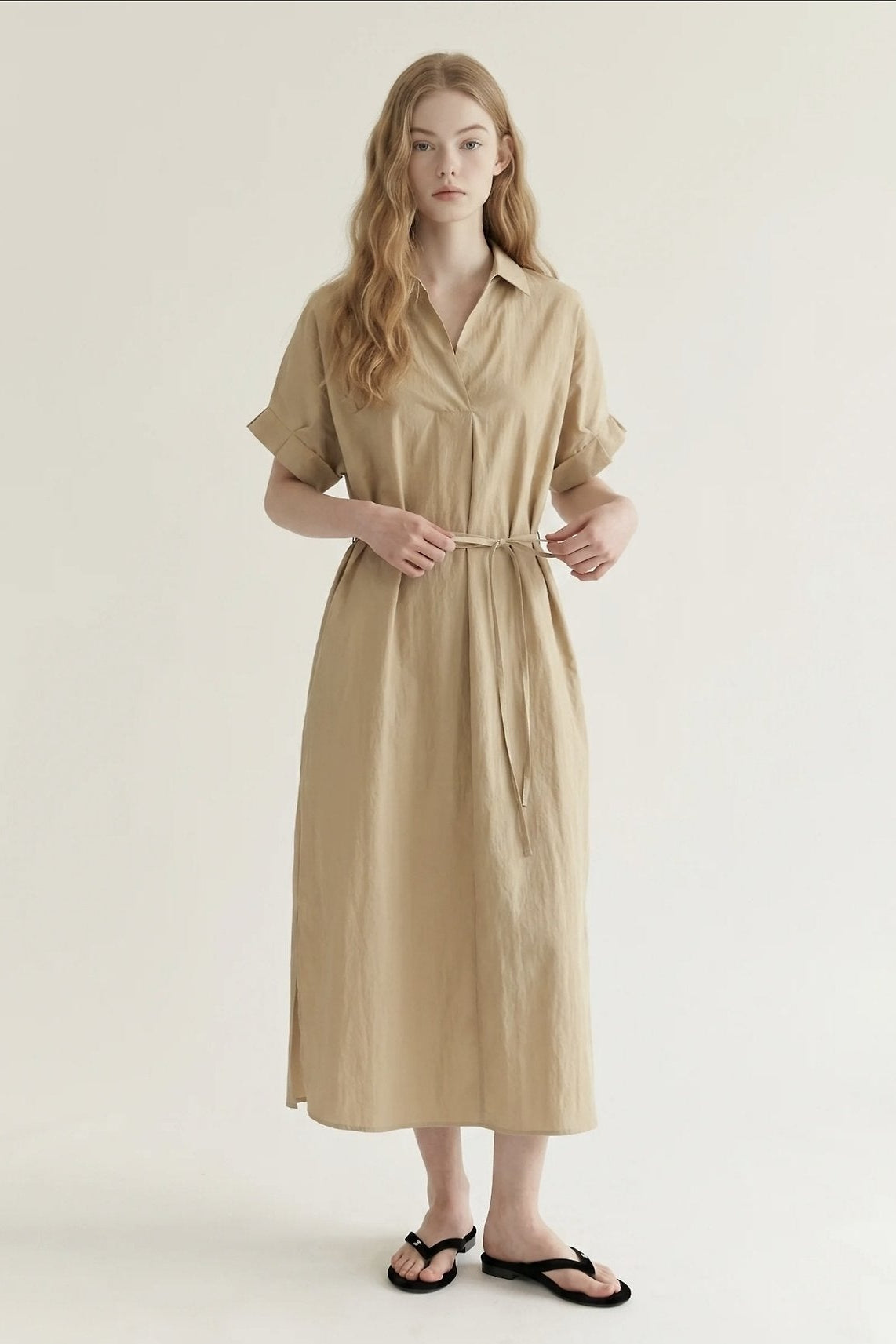 Pintuck Sleeve Long Dress