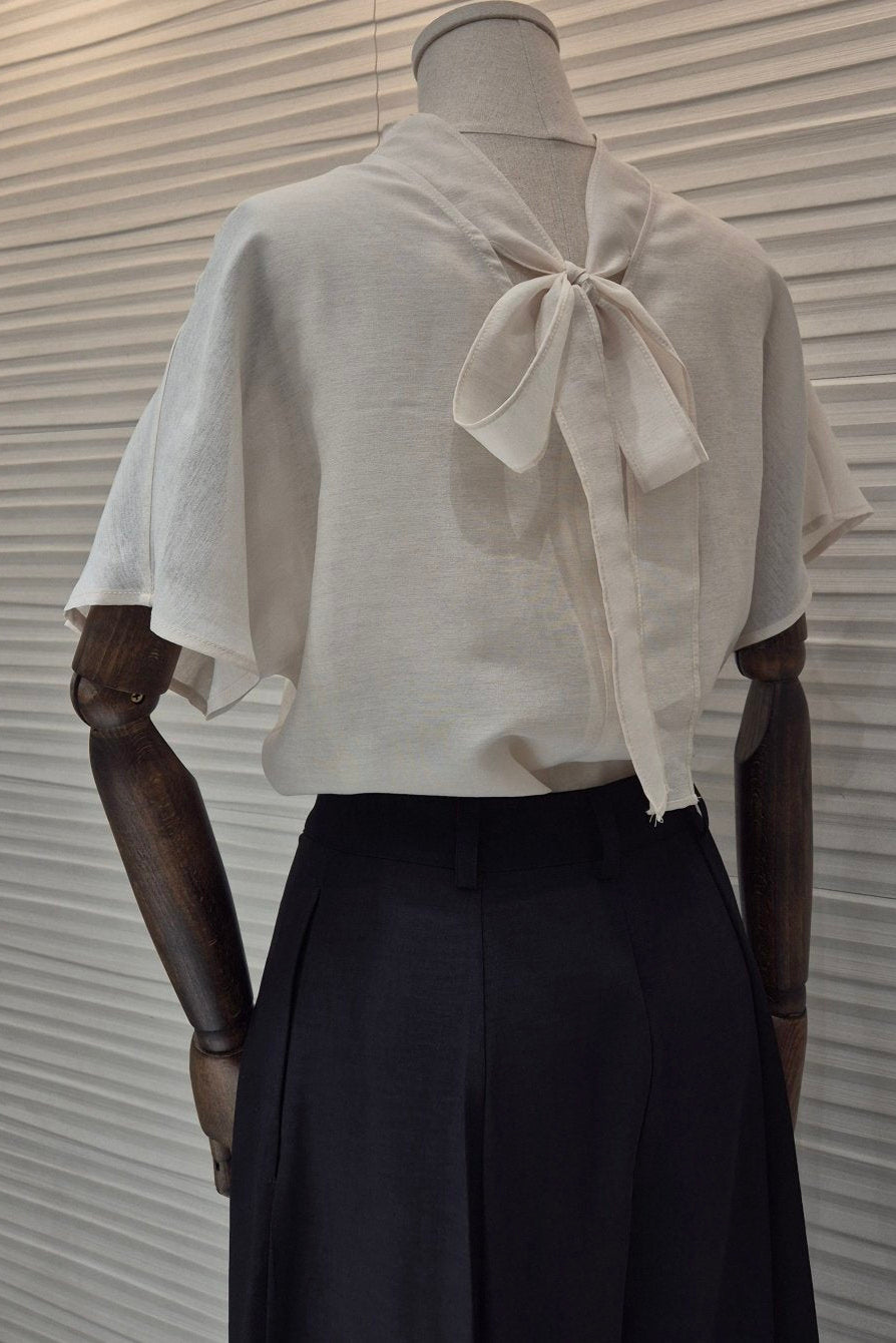 Ribbon Mock Neck Blouse