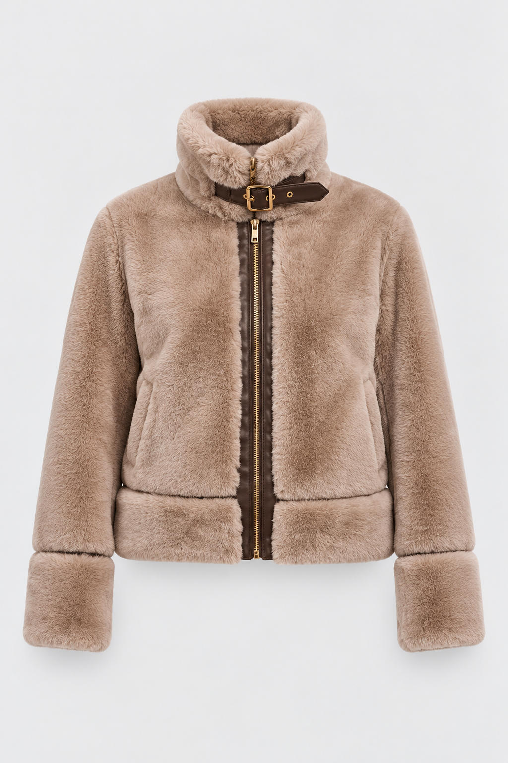 Buckle Faux Fur Short Jacket