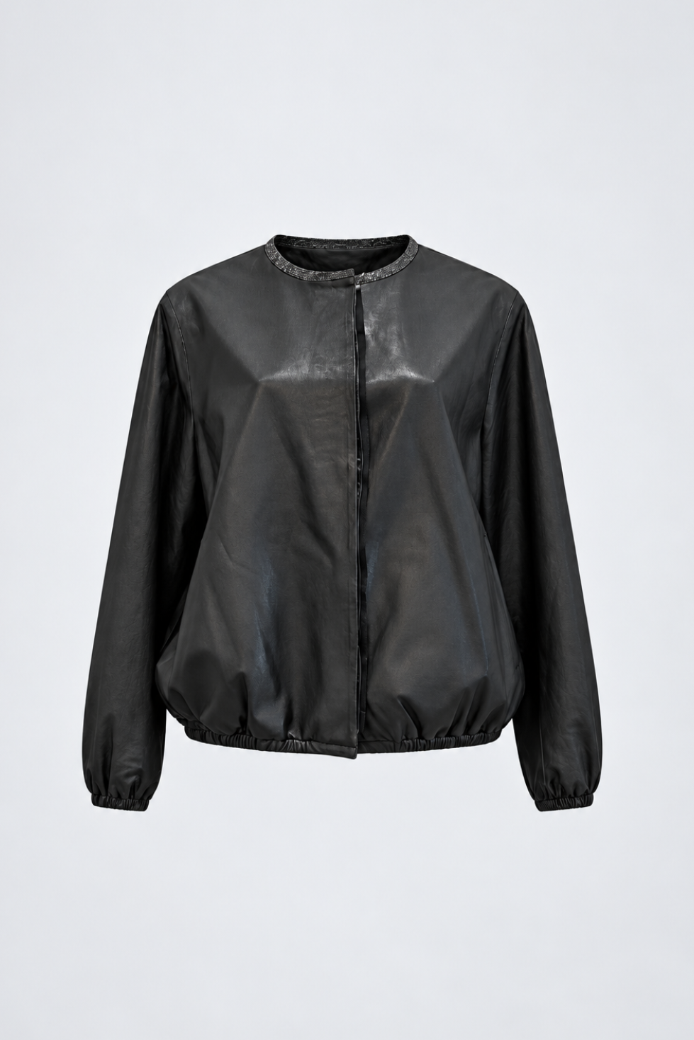 Sequin Crewneck Leather Jacket