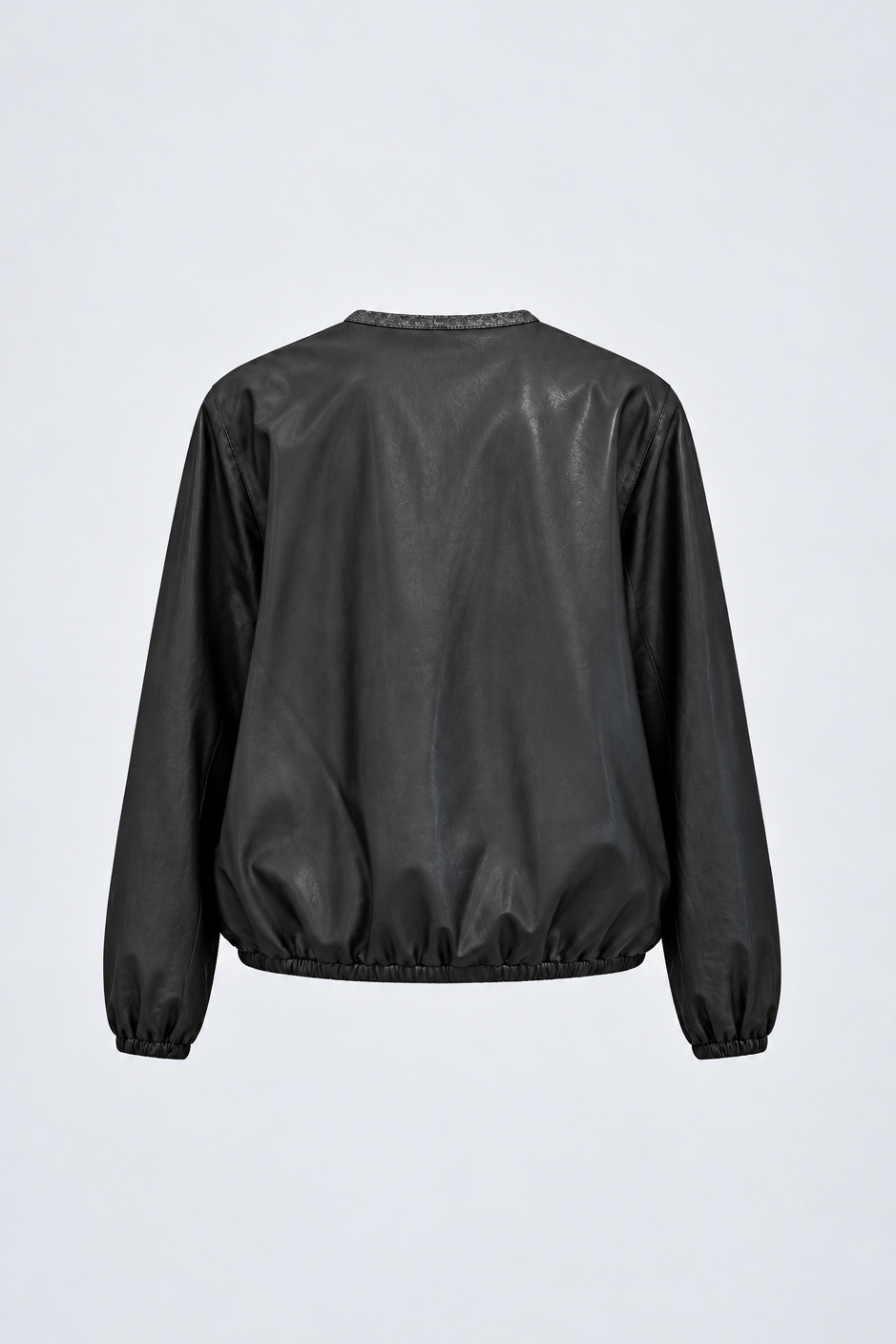 Sequin Crewneck Leather Jacket