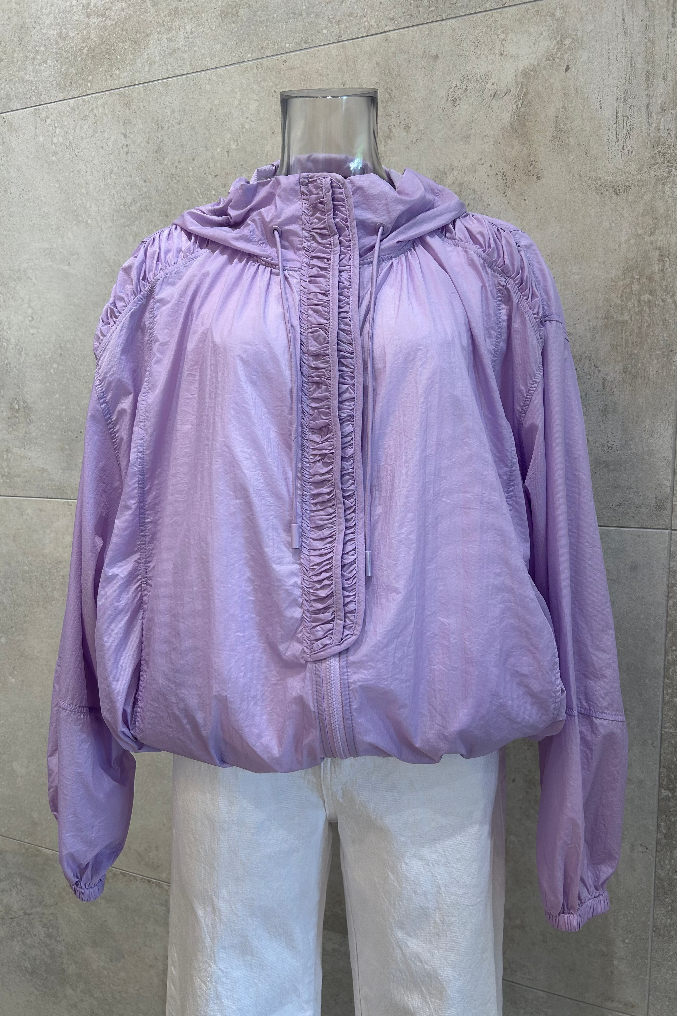 Shirred Hooded Windbreaker Jacket