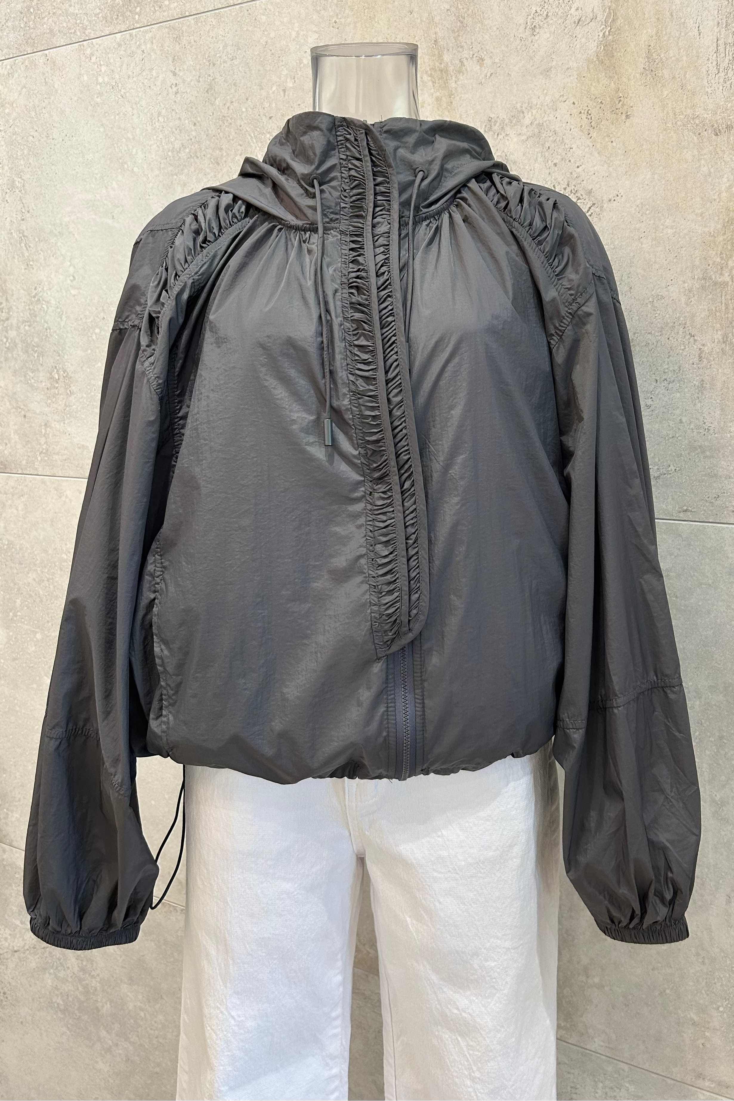 Shirred Hooded Windbreaker Jacket