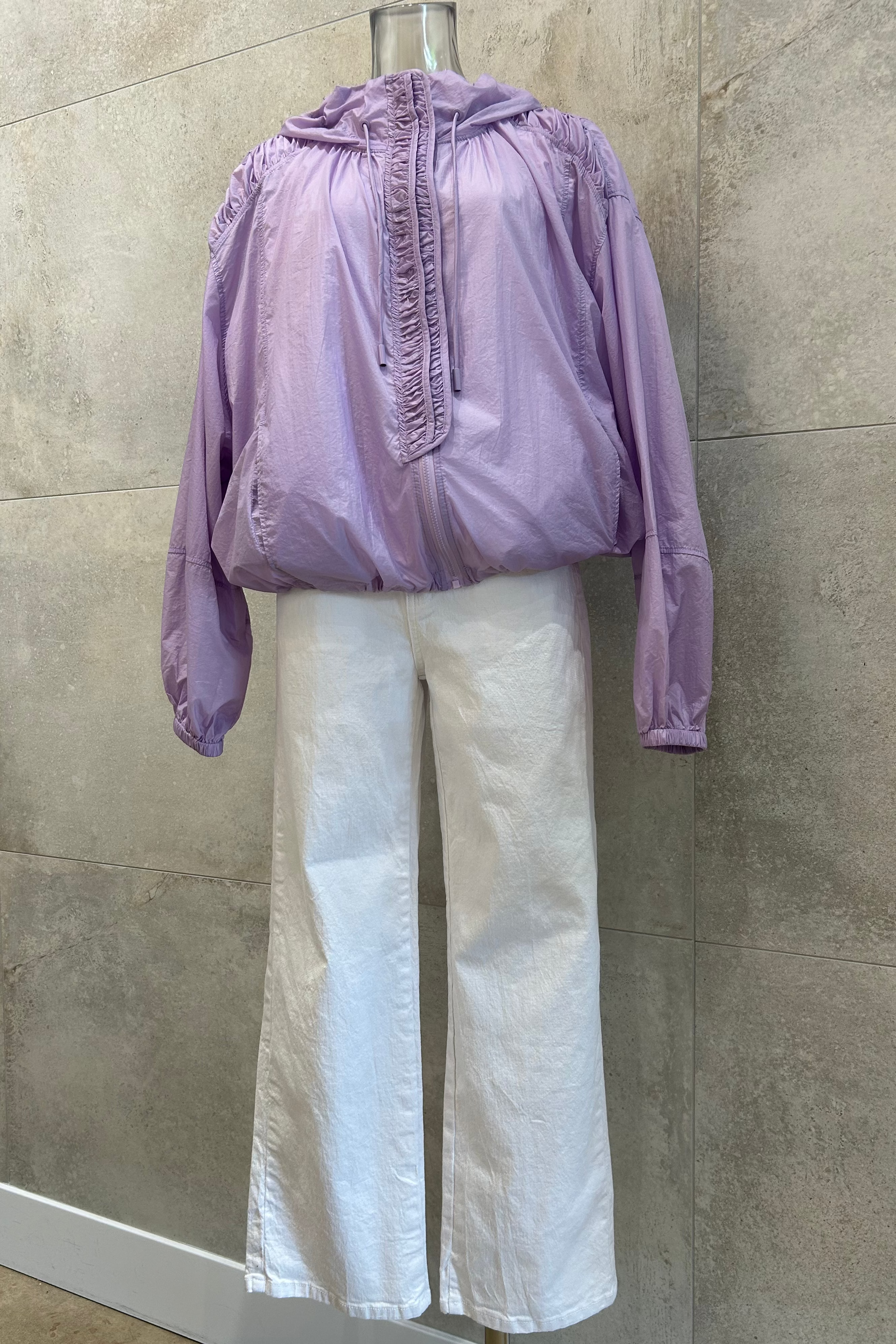 Shirred Hooded Windbreaker Jacket