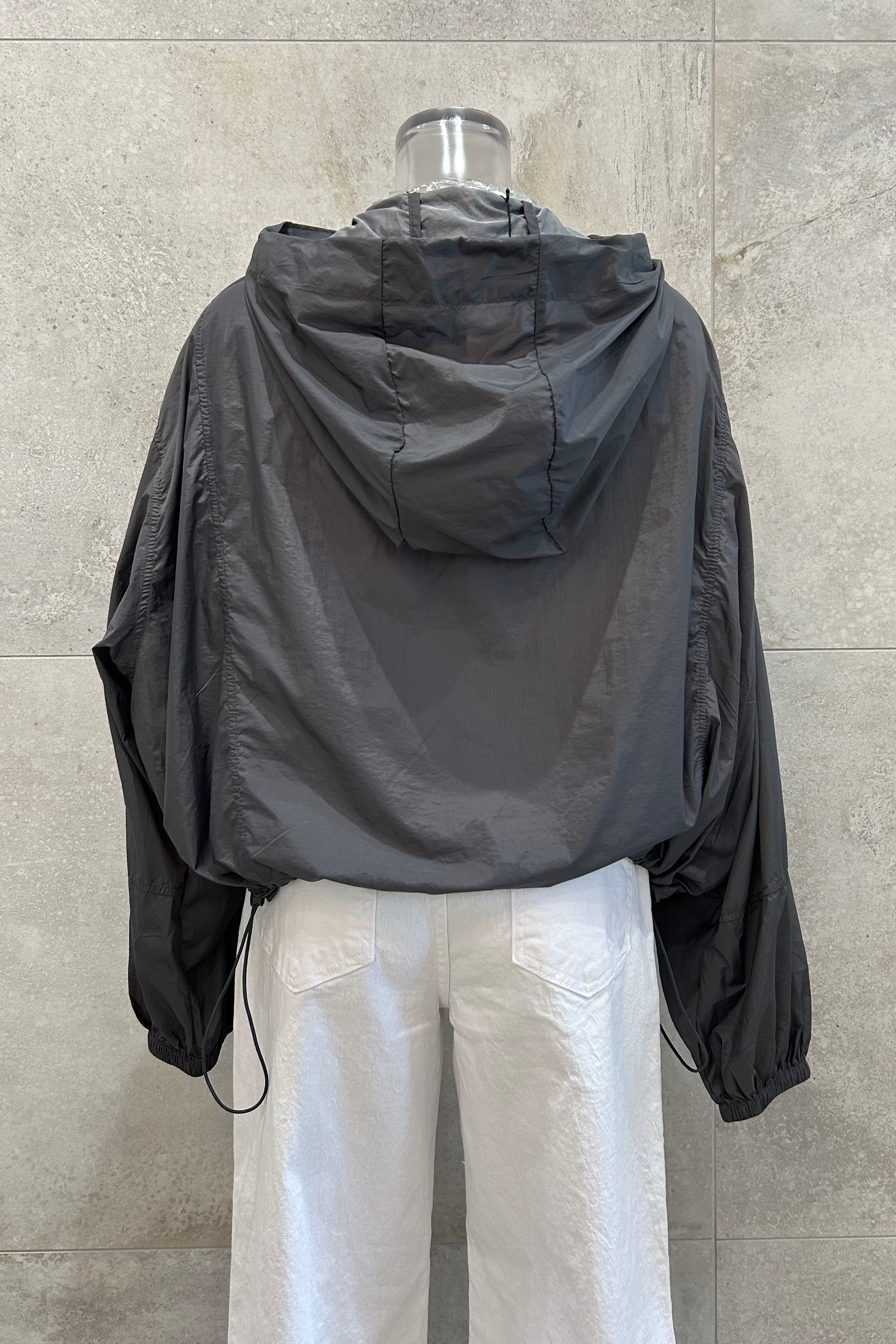Shirred Hooded Windbreaker Jacket