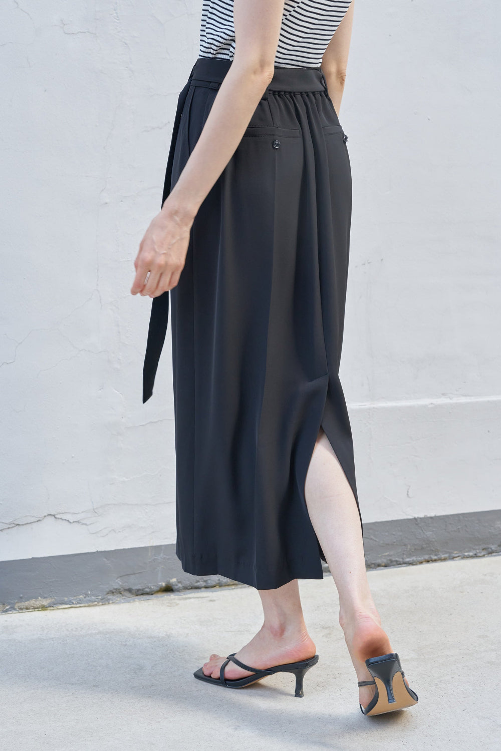 Belted Straight Long Skirt