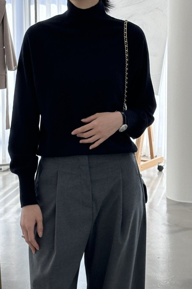 High Neck Raglan Wool Sweater