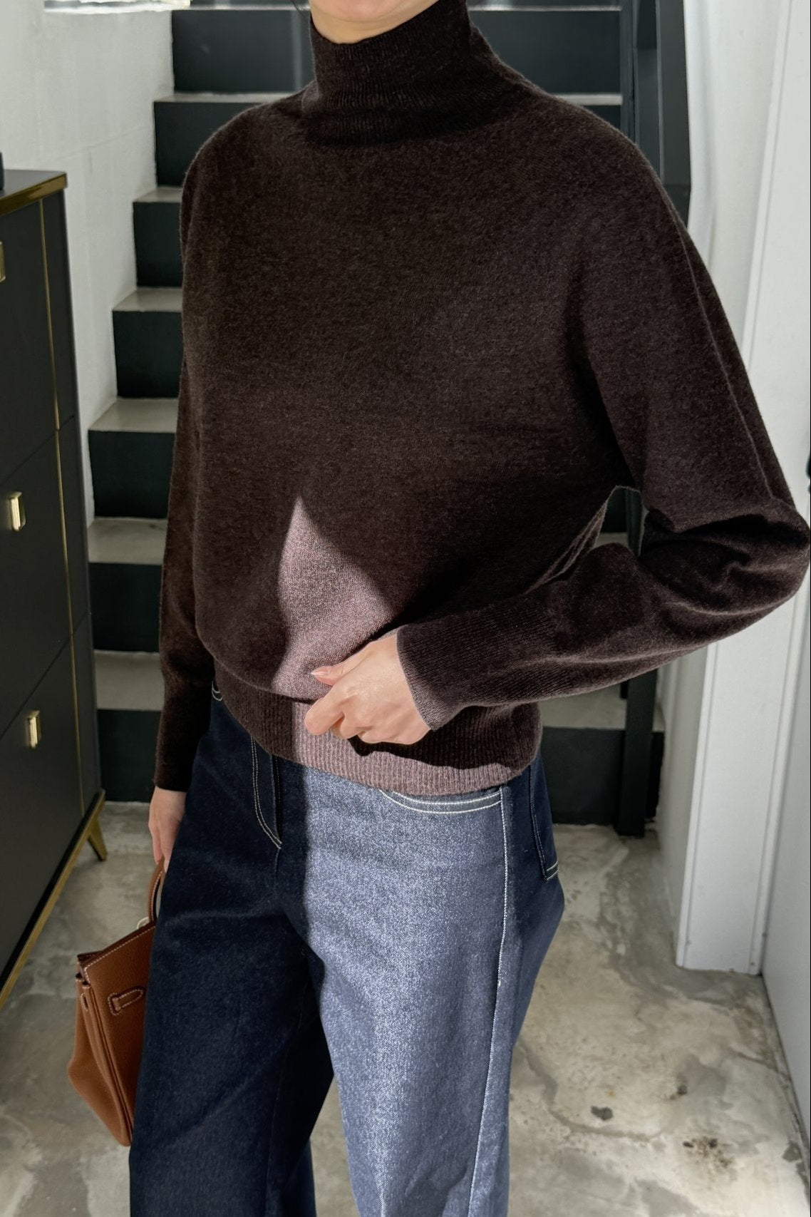 High Neck Raglan Wool Sweater