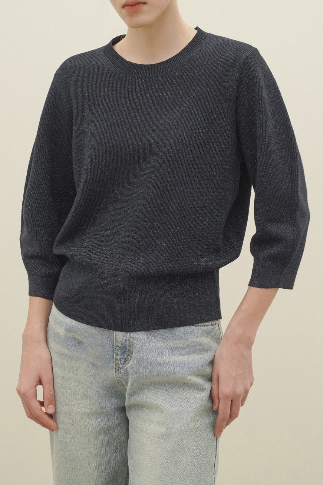Pearl Crewneck 3/4 Sleeves Knit Top