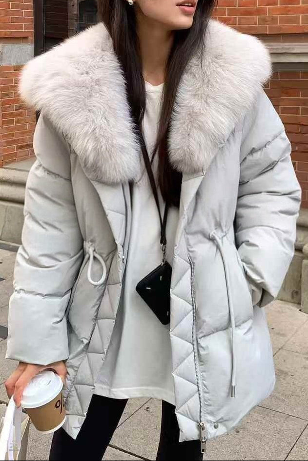 Big Collar Fox Fur Midi Puffer Jacket