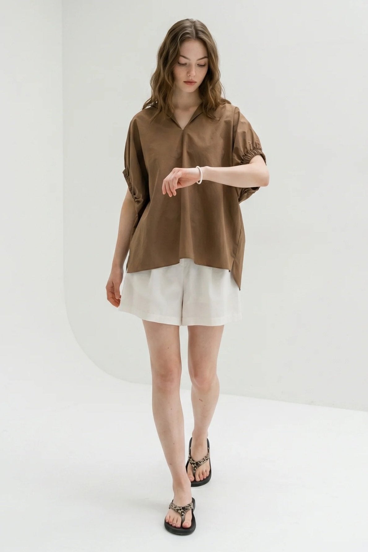 Banded Sleeve V-Neck Blouse