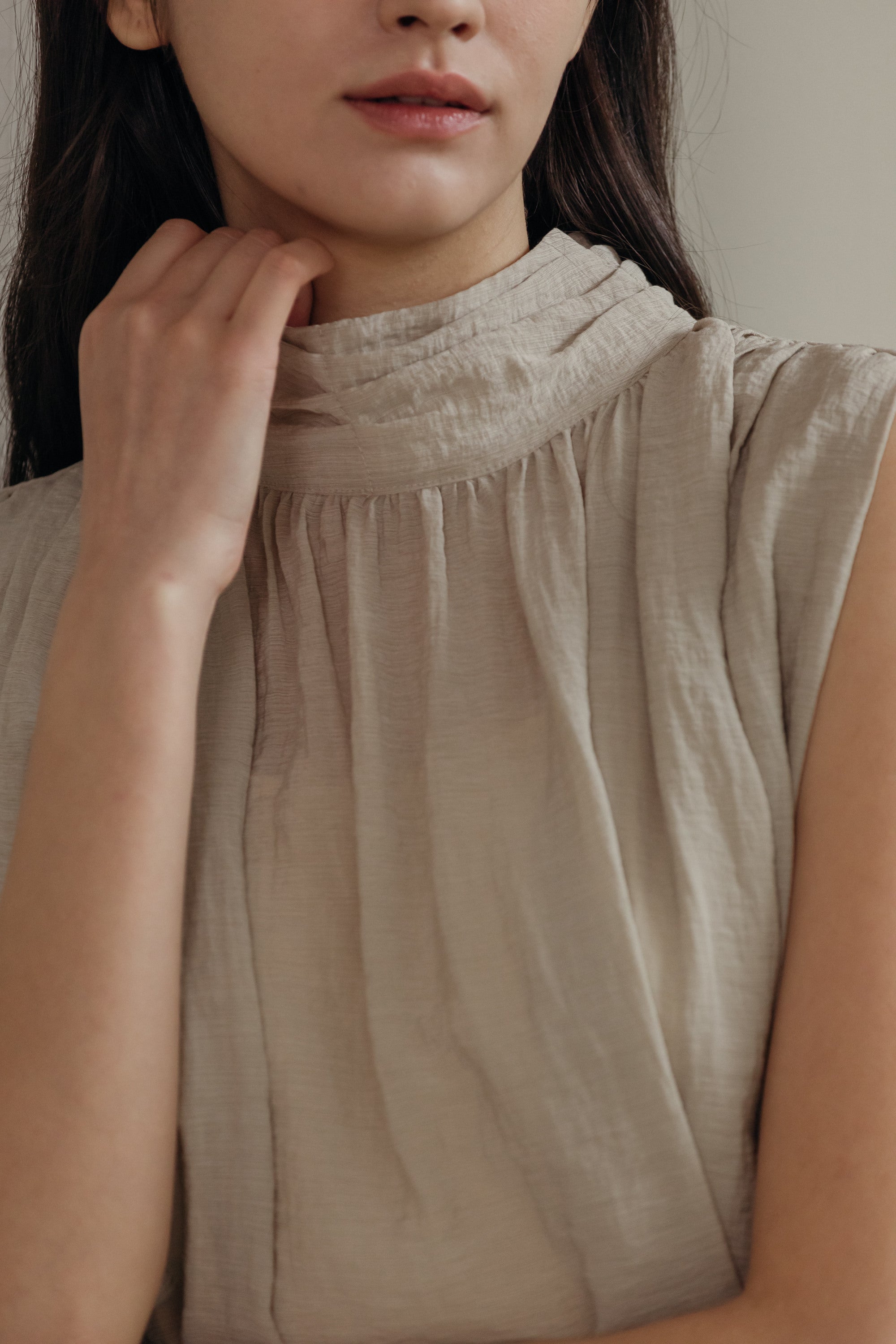 Mockneck Shirring Midi Dress