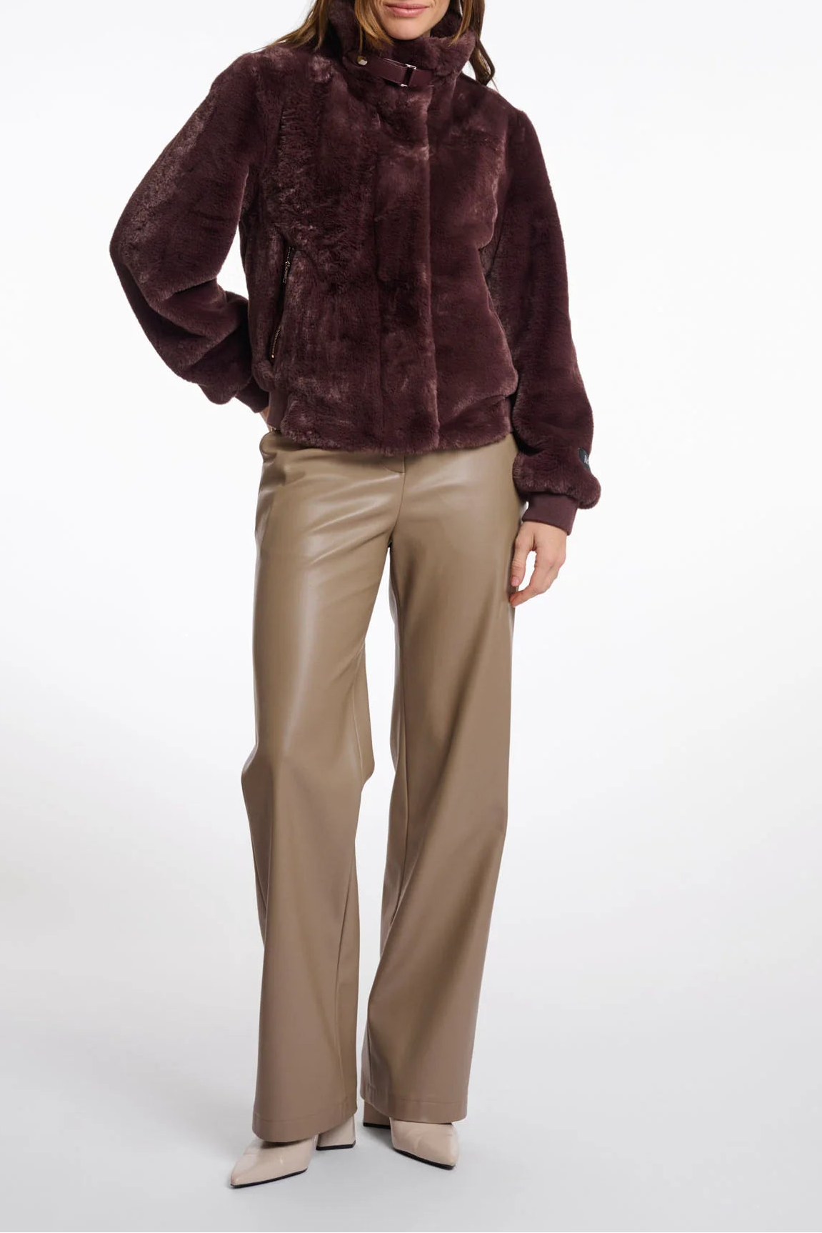 Buckle Detail Faux Fur Coat