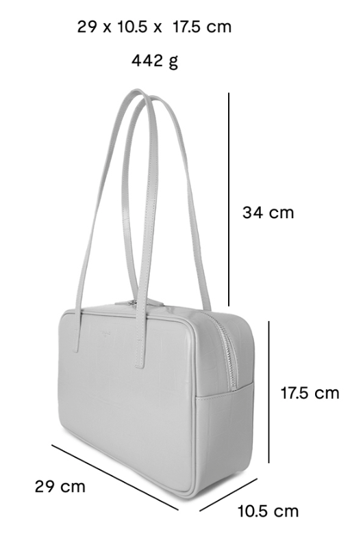 Baguette shoulder bag made from genuine cowhide leather with an embossed crocodile pattern, featuring a rectangular silhouette and a long shoulder handle.