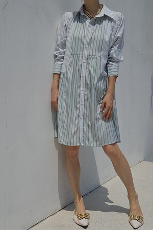 Color Block Striped Shirt Midi Dress