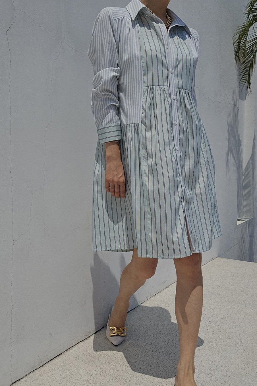 Color Block Striped Shirt Midi Dress 