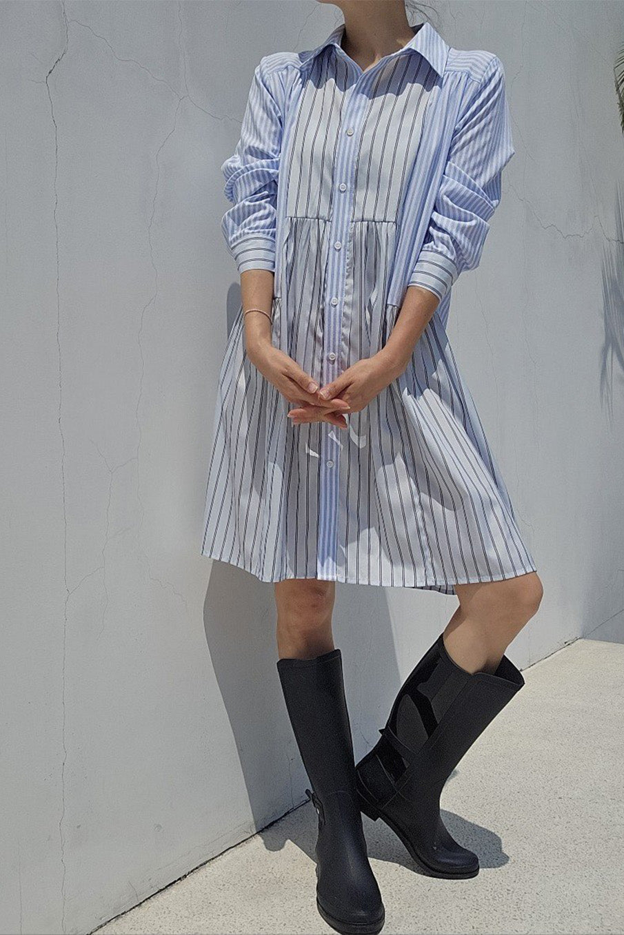 Color Block Striped Shirt Midi Dress
