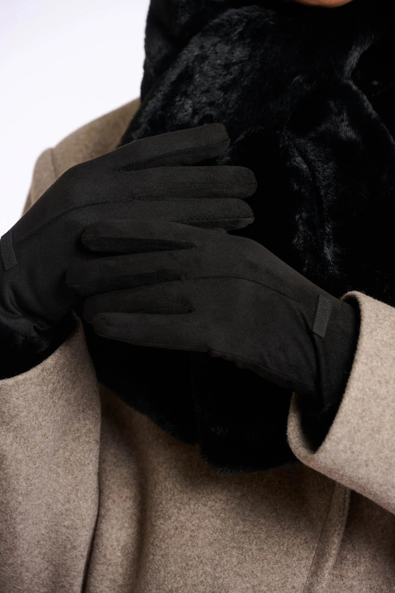 Faux Fur Trim Suede Gloves