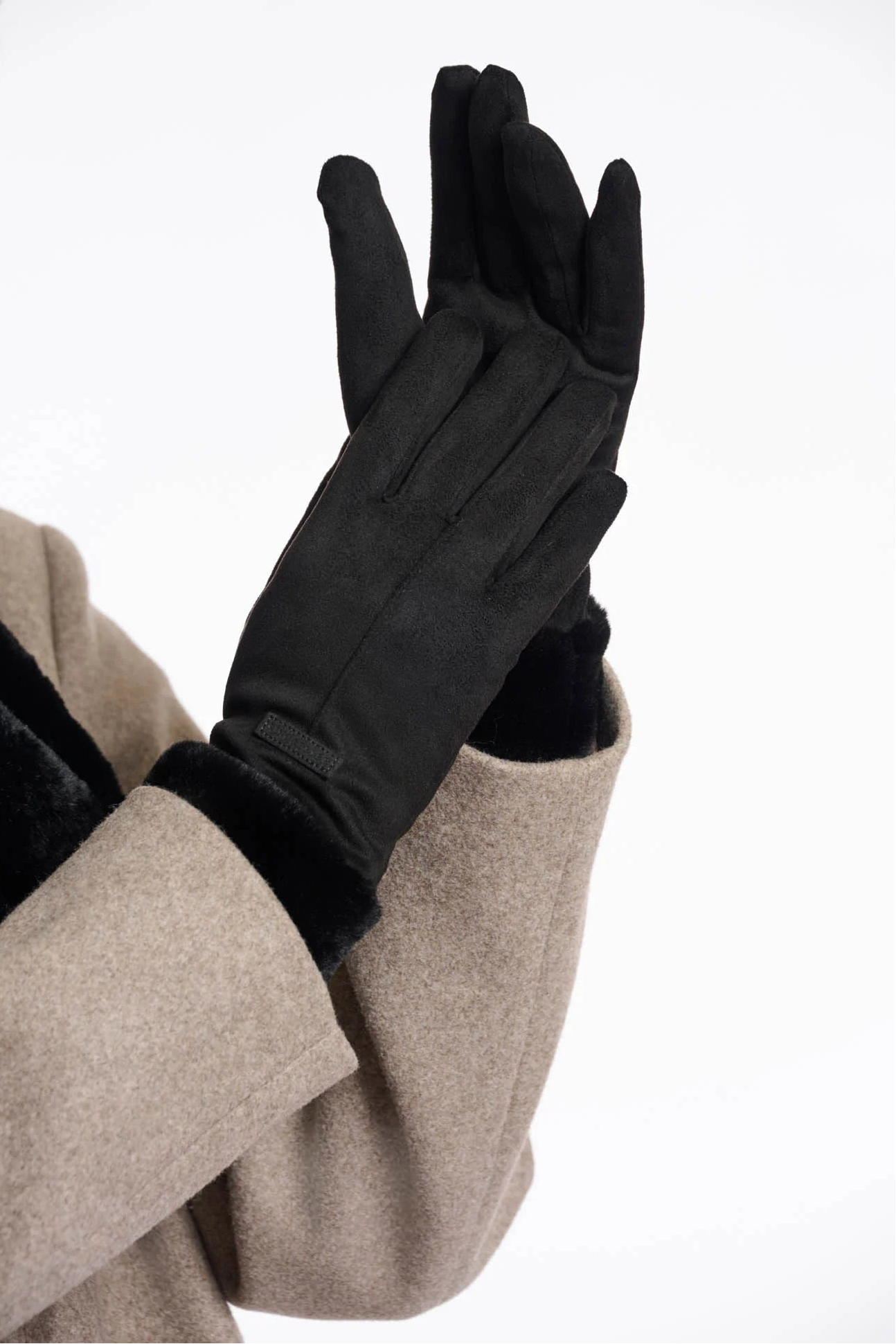Faux Fur Trim Suede Gloves