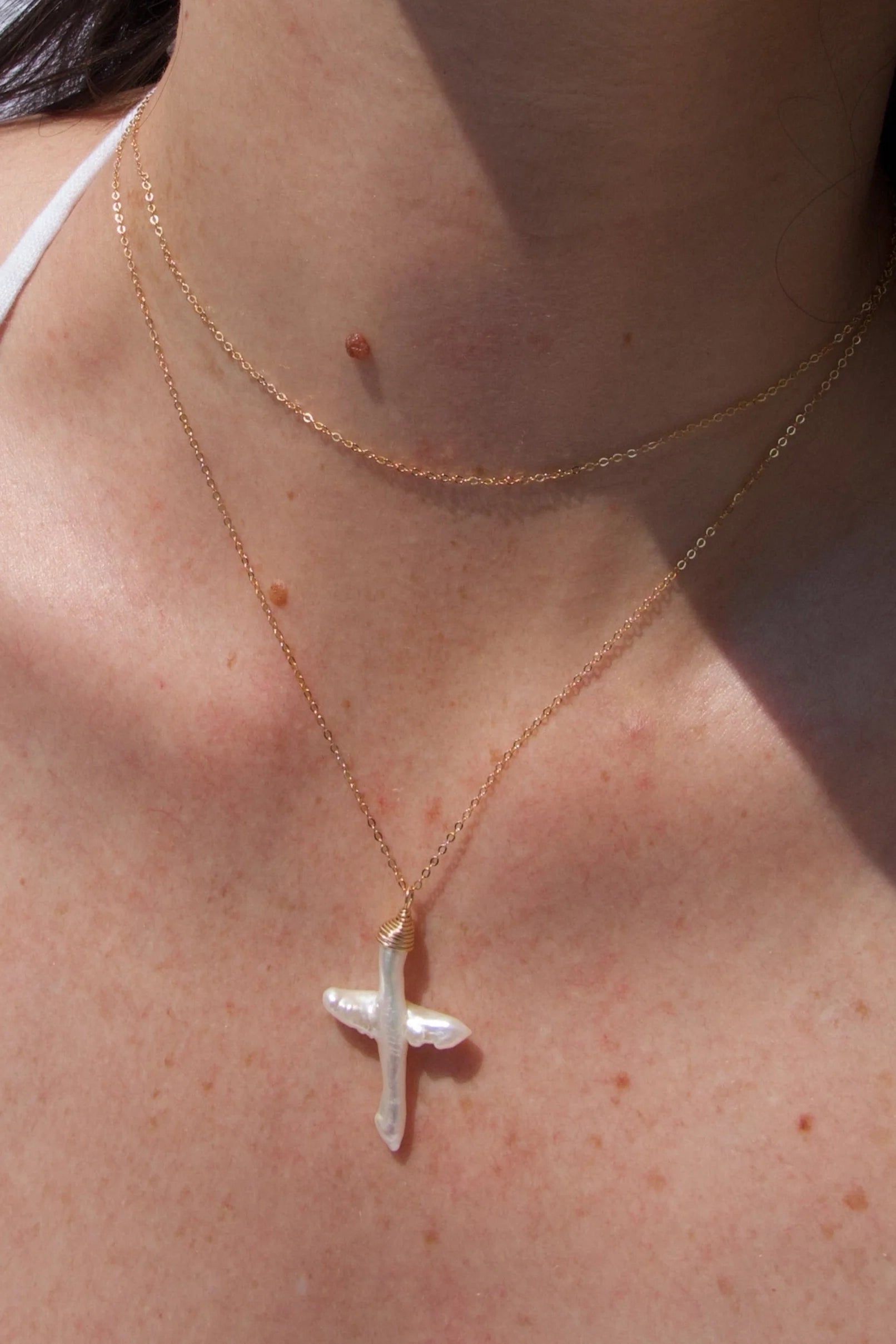 Gloria Pearl Cross Necklace