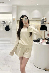 Lurex U Neck Sweater Hoodie and Short Set