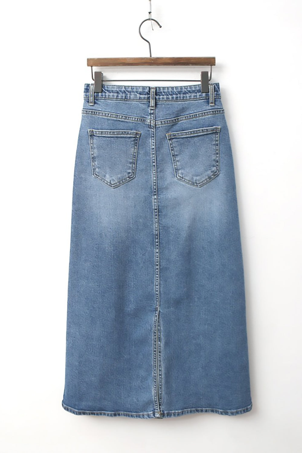 Back Slit Midi Denim Skirt