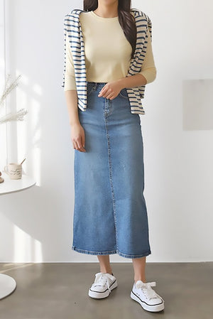 Back Slit Midi Denim Skirt