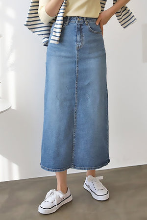 Back Slit Midi Denim Skirt