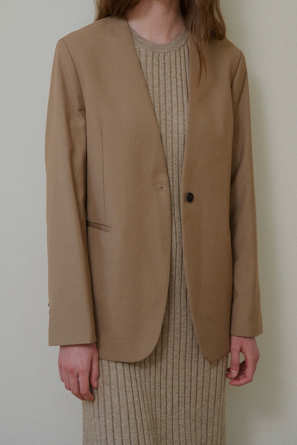 Curved Hem Collarless Blazer