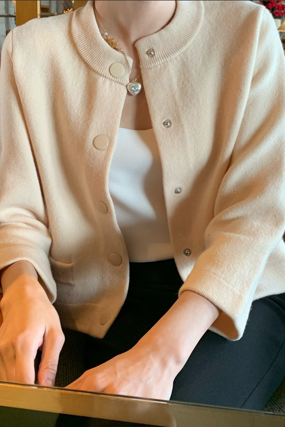 Round Neck Wool Knit Jacket