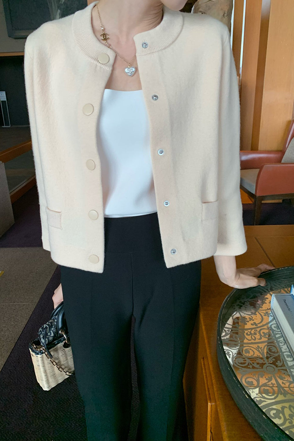 Round Neck Wool Knit Jacket