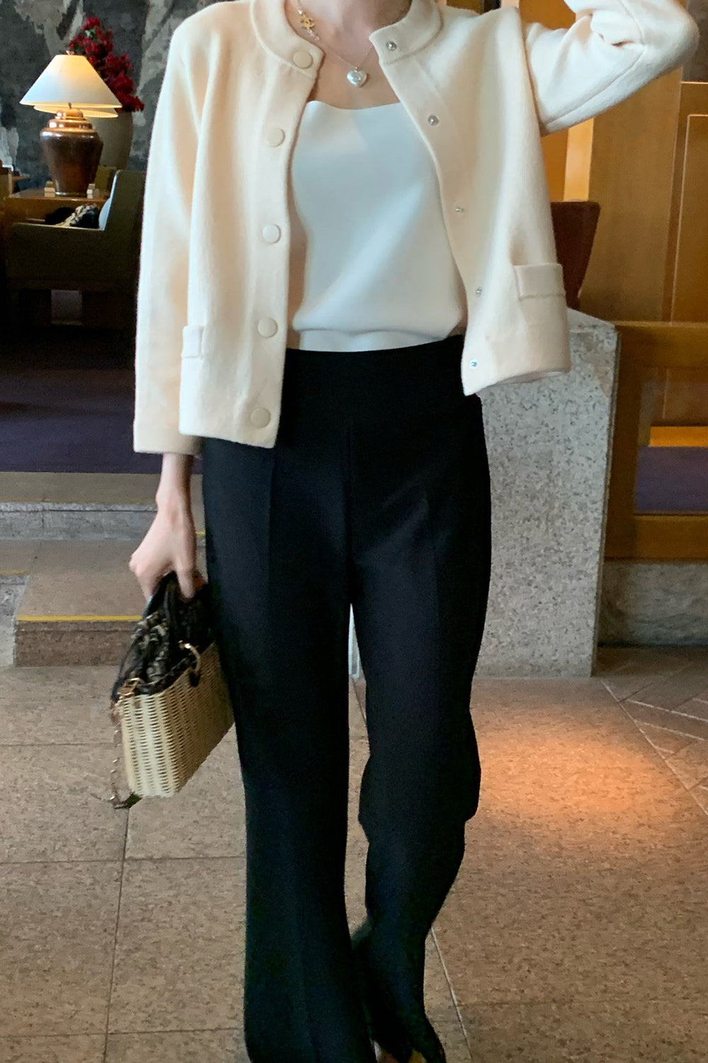 Round Neck Wool Knit Jacket