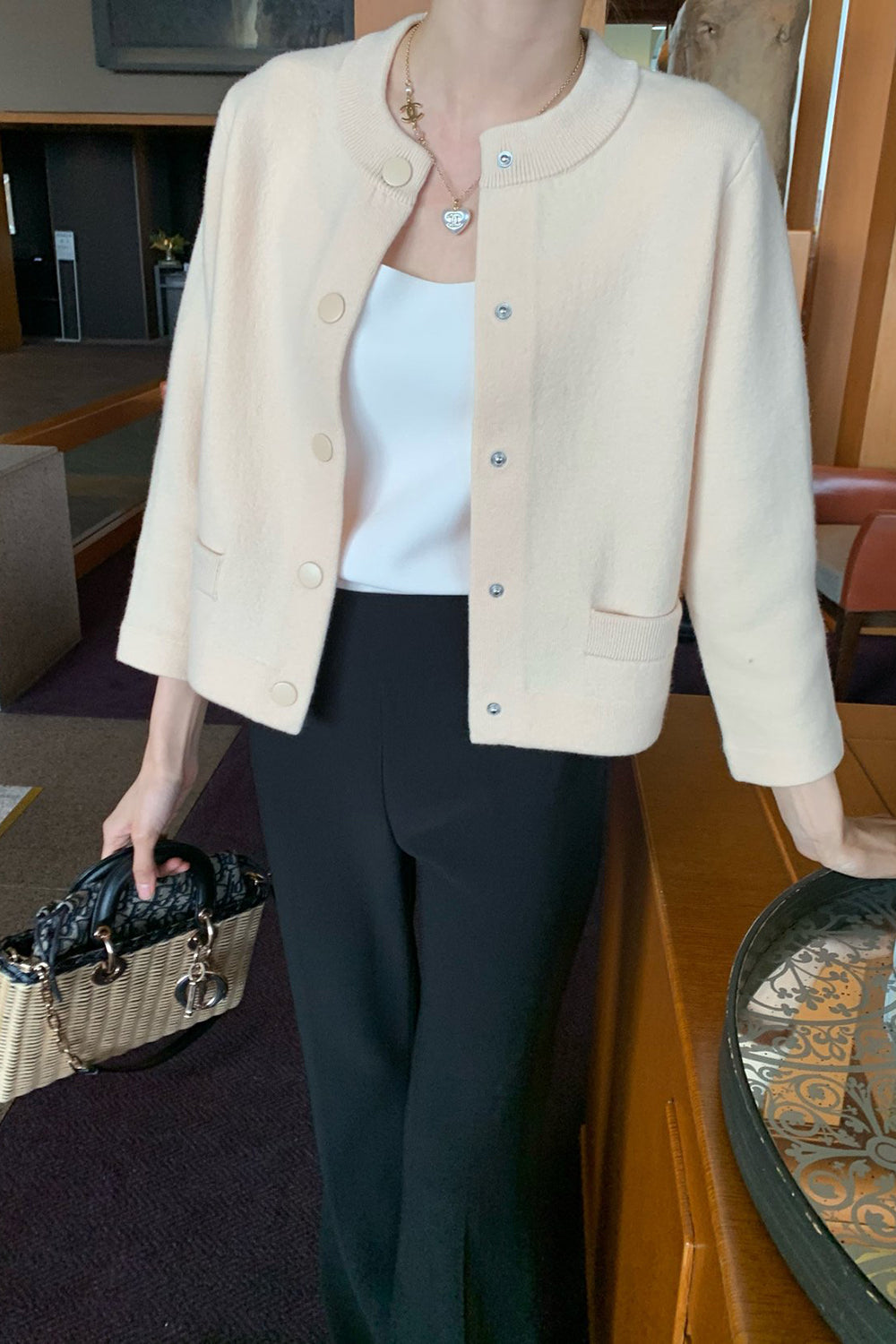 Round Neck Wool Knit Jacket