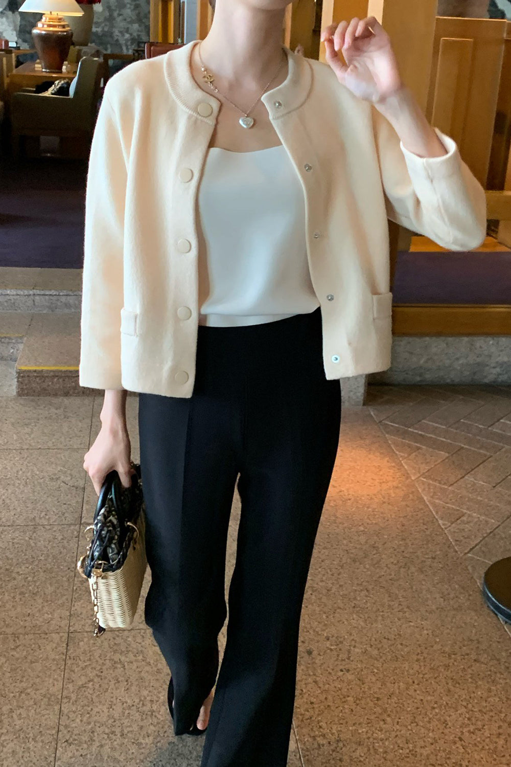 Round Neck Wool Knit Jacket