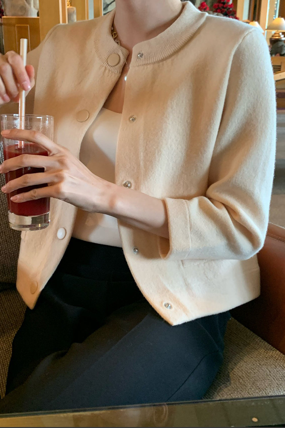 Round Neck Wool Knit Jacket