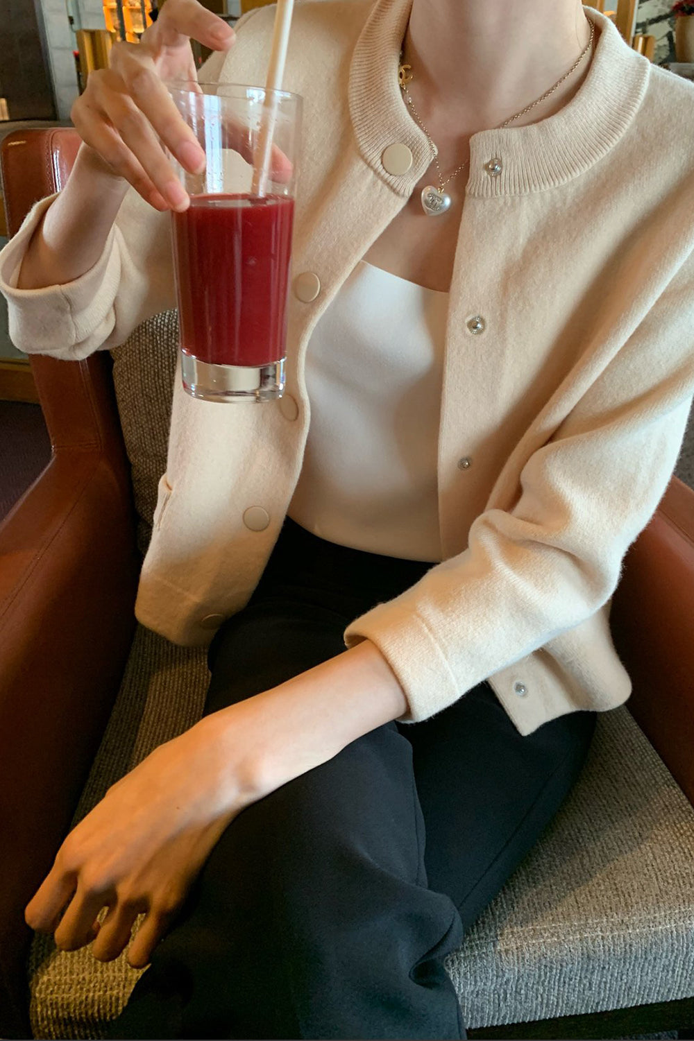 Round Neck Wool Knit Jacket
