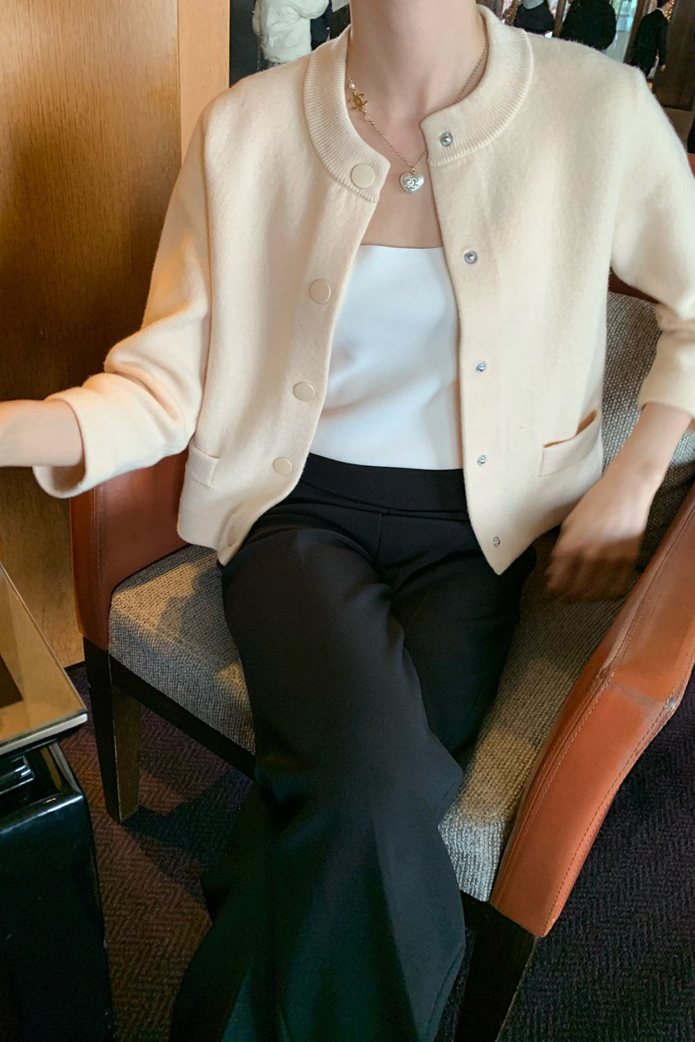Round Neck Wool Knit Jacket