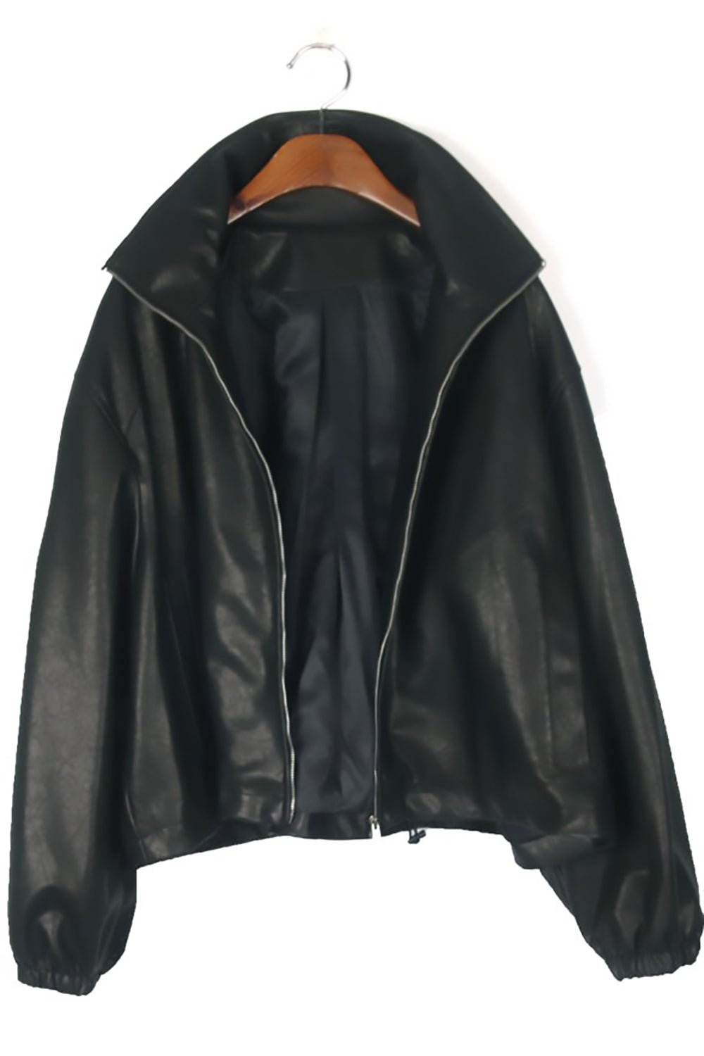 Front Zip Faux Leather Blouson Jacket