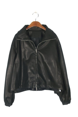 Front Zip Faux Leather Blouson Jacket